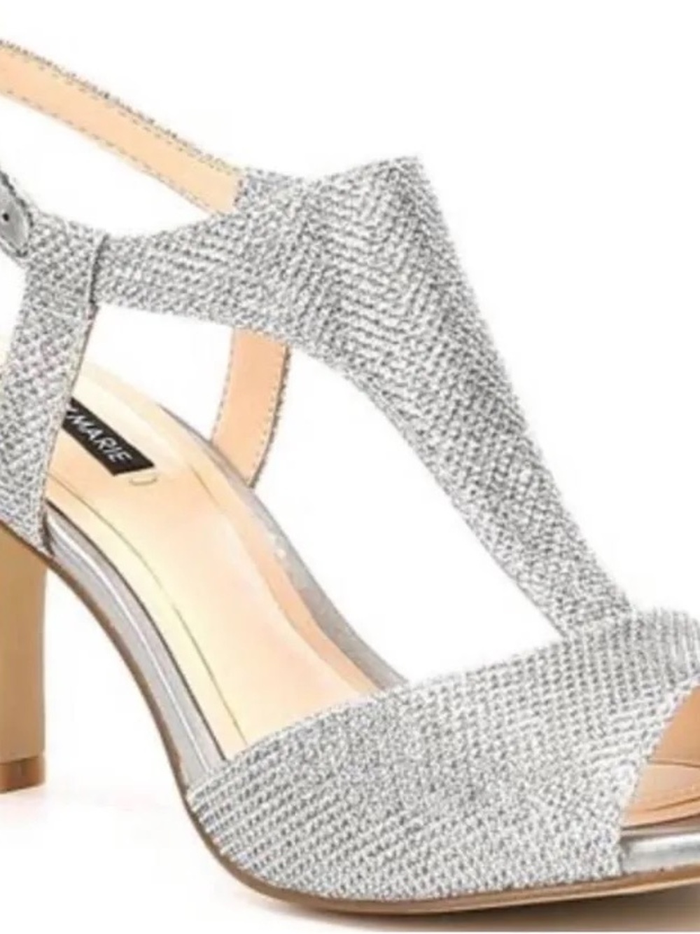 Alex Marie Silver Glitter T-Strap Heel Sandal
